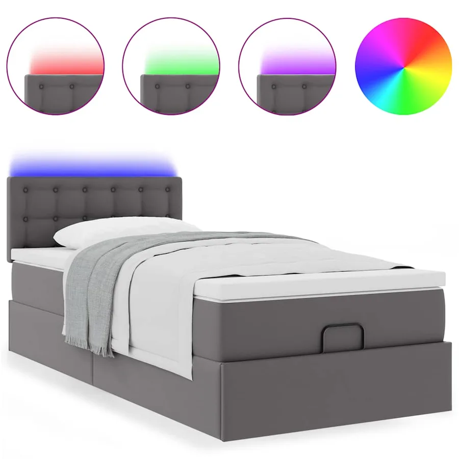 Cadre de lit ottoman avec matelas gris 100x200 cm similicuir - 5