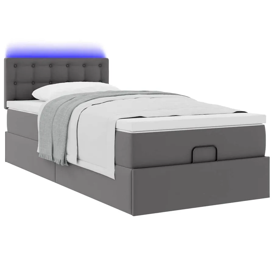 Cadre de lit ottoman avec matelas gris 100x200 cm similicuir - 6