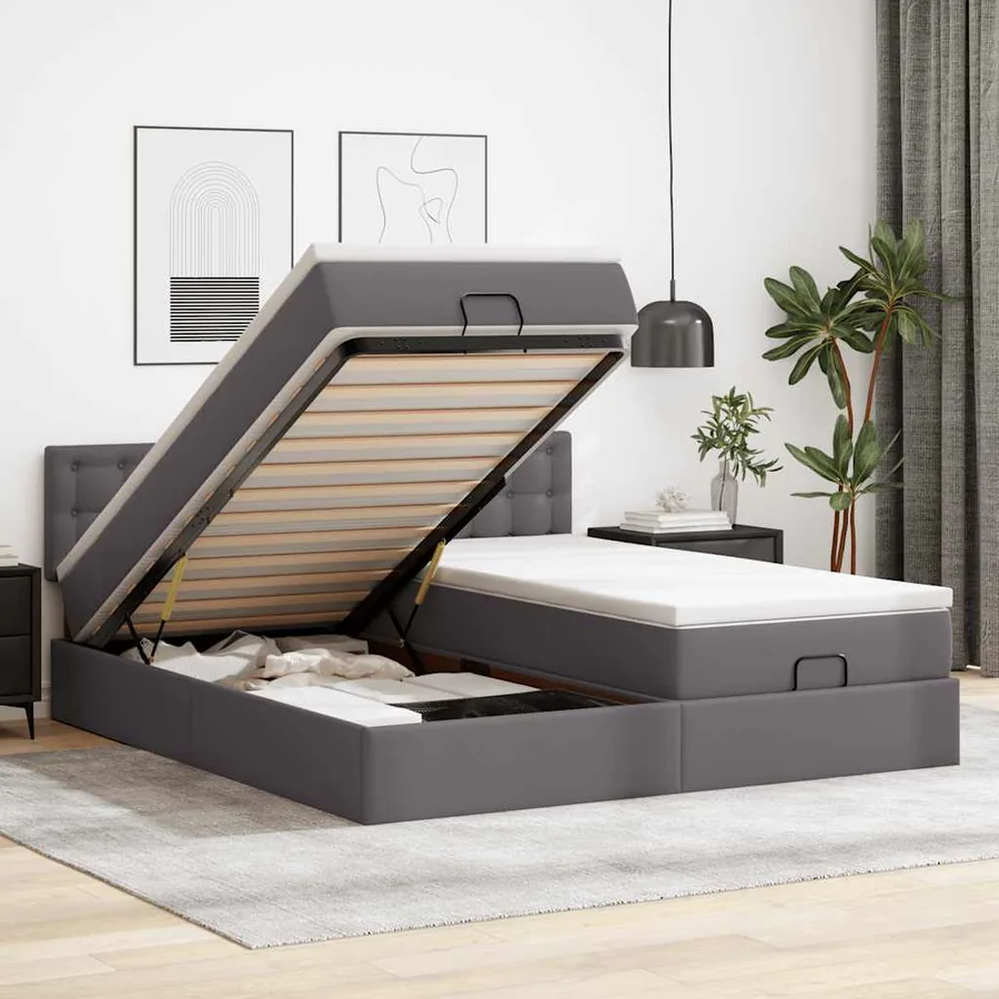 Cadre de lit ottoman avec matelas gris 200x200 cm similicuir