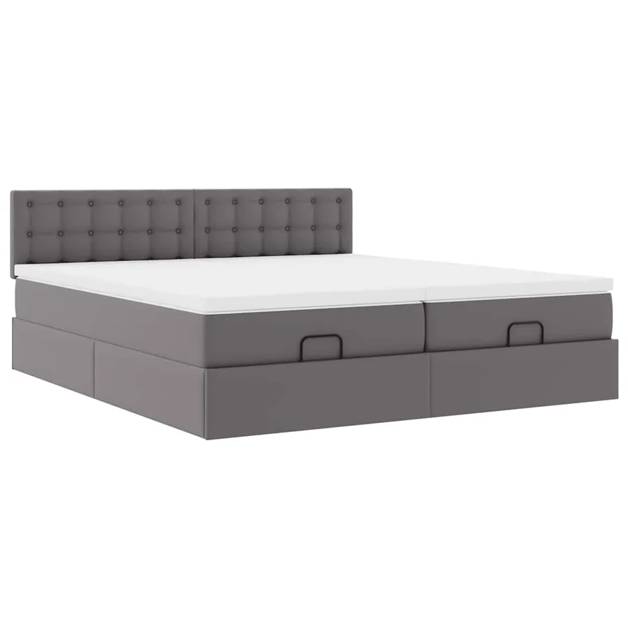 Cadre de lit ottoman avec matelas gris 200x200 cm similicuir - 7