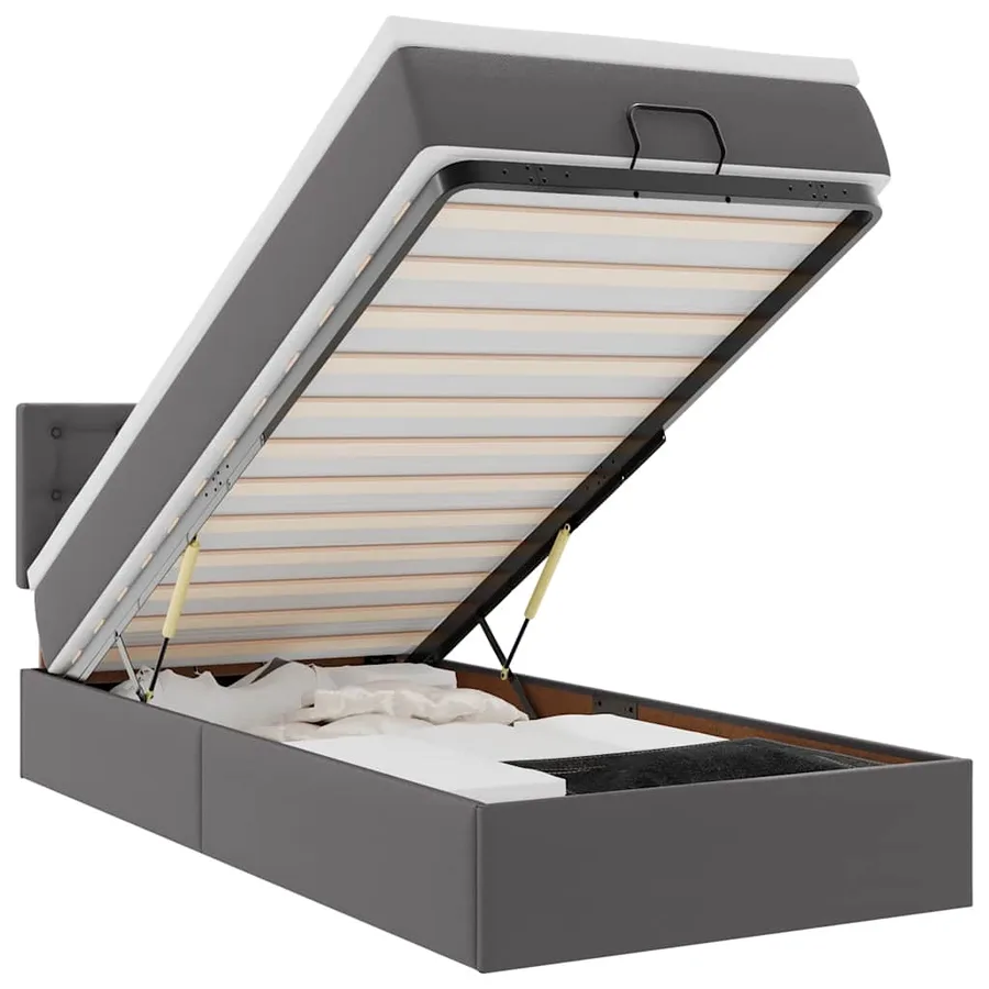 Lit ottoman avec matelas gris 100x200 cm similicuir - 2