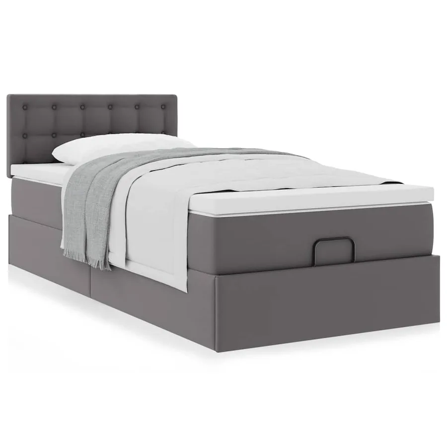 Lit ottoman avec matelas gris 100x200 cm similicuir - 4