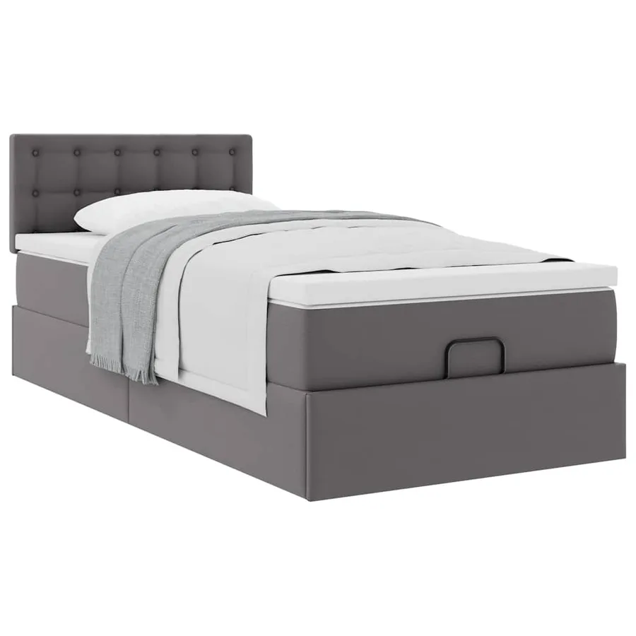 Lit ottoman avec matelas gris 100x200 cm similicuir - 5