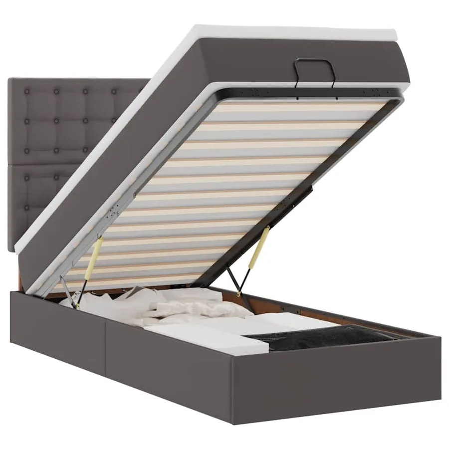 Lit ottoman avec matelas gris 100x200 cm similicuir - 2