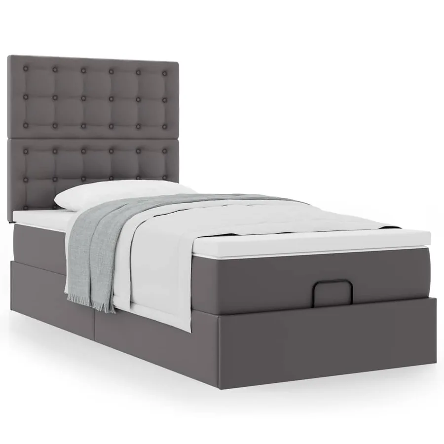 Lit ottoman avec matelas gris 100x200 cm similicuir - 5