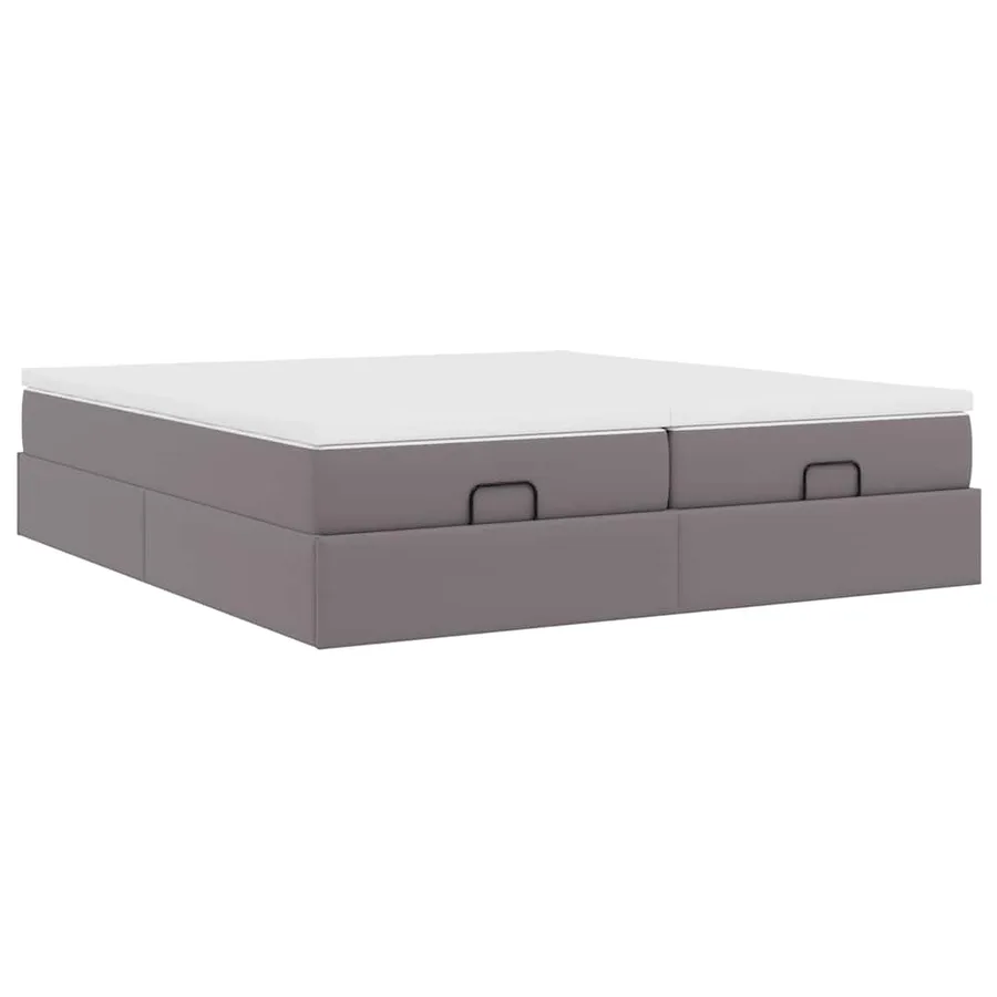 Cadre de lit ottoman avec matelas gris 200x200 cm similicuir - 10