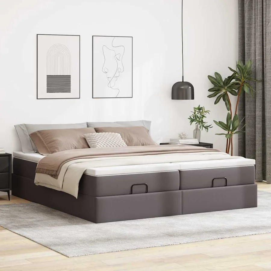 Cadre de lit ottoman avec matelas gris 200x200 cm similicuir - 3