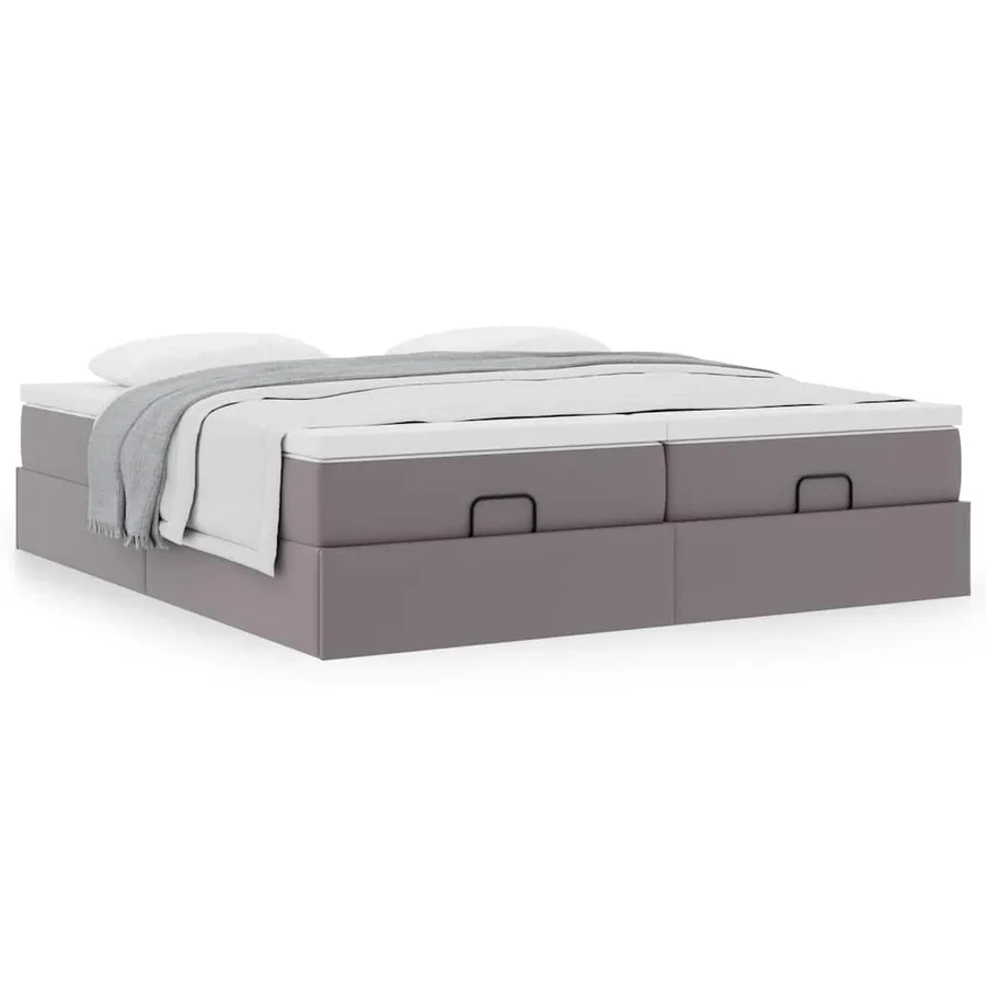 Cadre de lit ottoman avec matelas gris 200x200 cm similicuir - 4