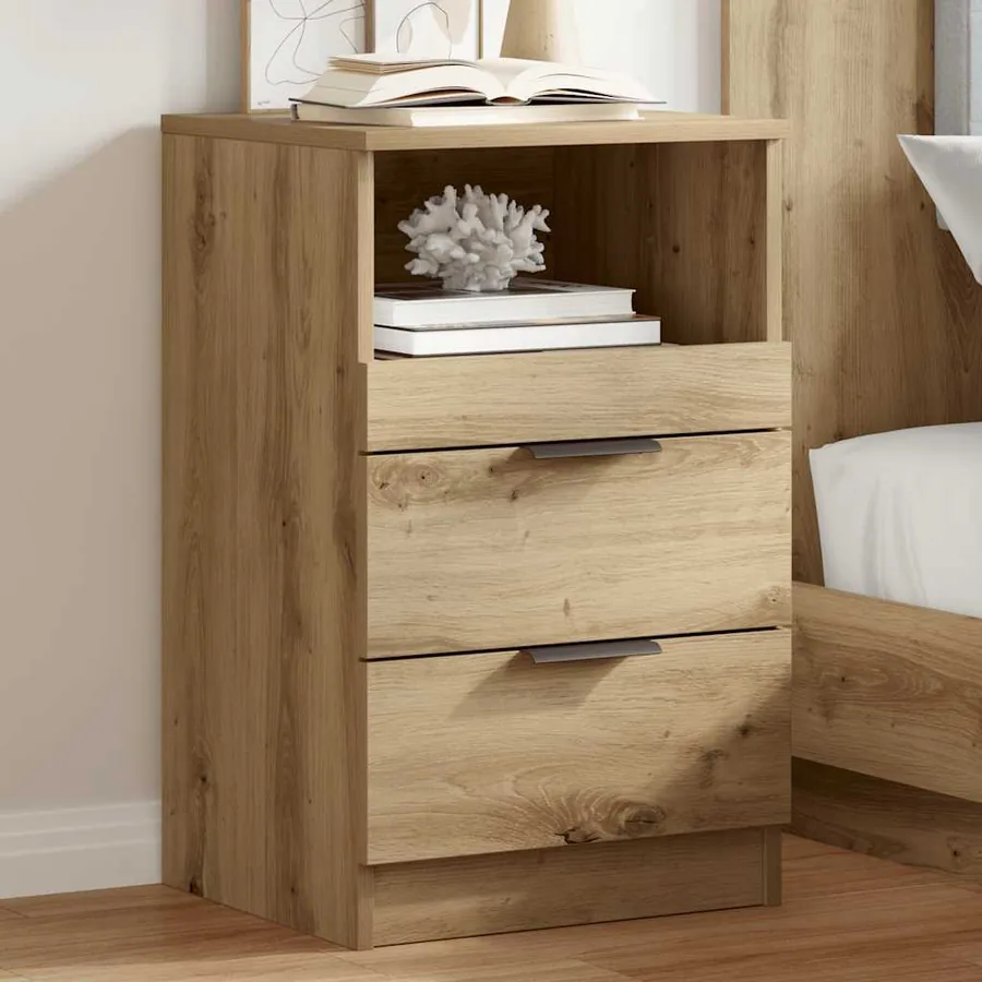 Table de chevet chêne artisanal 40x36x65 cm bois d'ingénierie