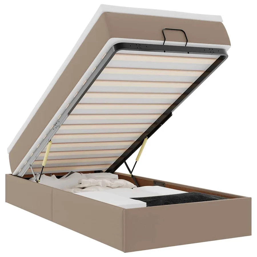 Cadre de lit ottoman et matelas cappuccino 100x200cm similicuir - 2