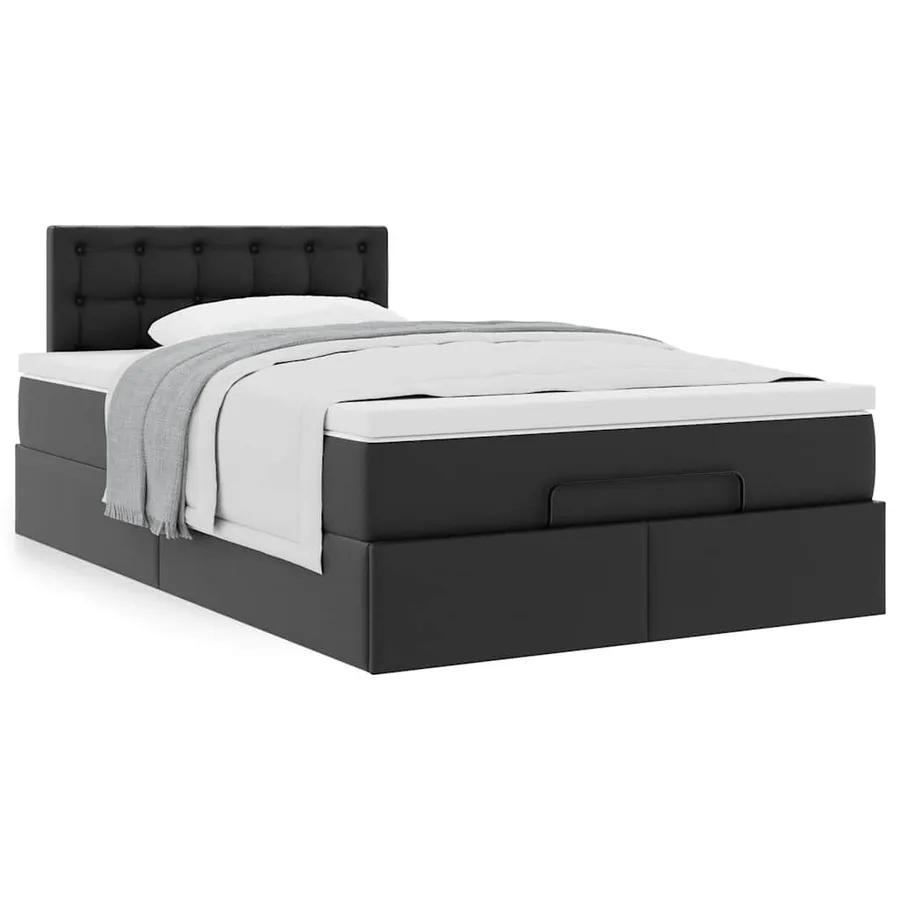 Cadre de lit ottoman avec matelas noir 120x190 cm similicuir - 4