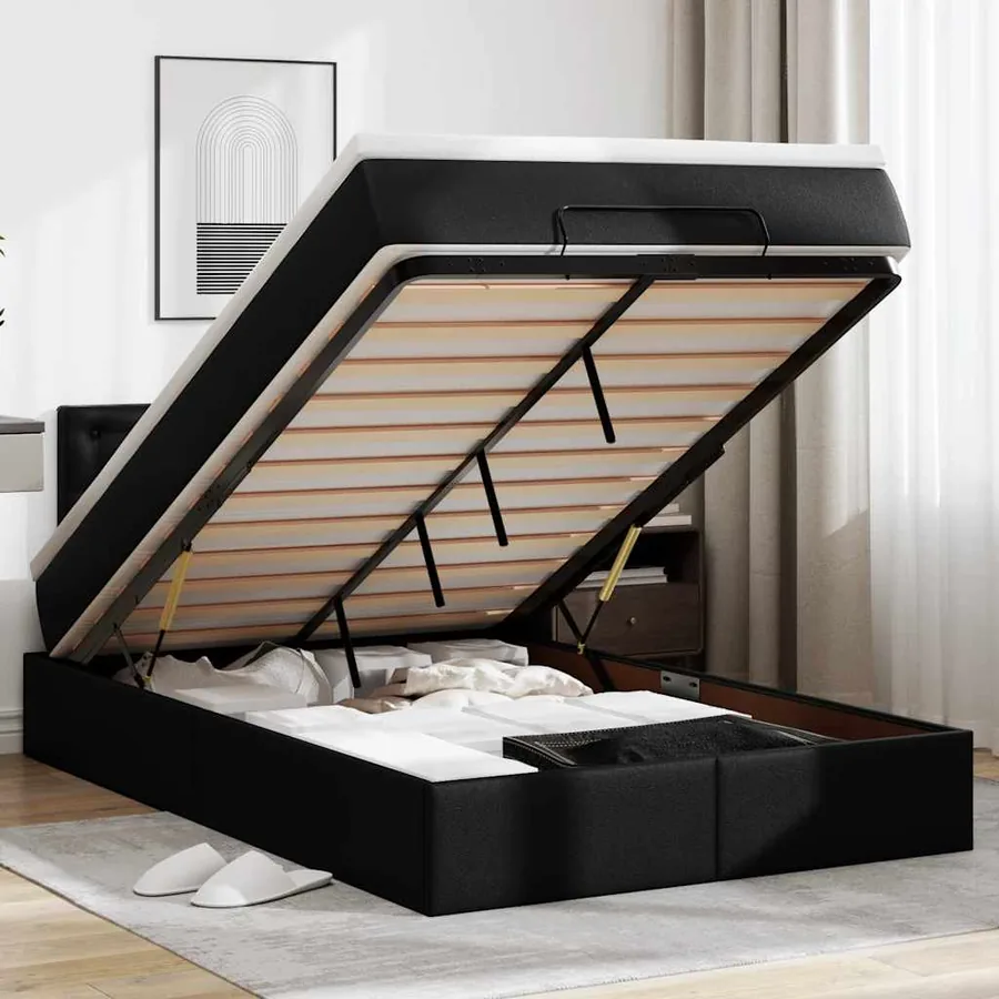 Lit ottoman avec matelas & LED noir 120x190cm similicuir