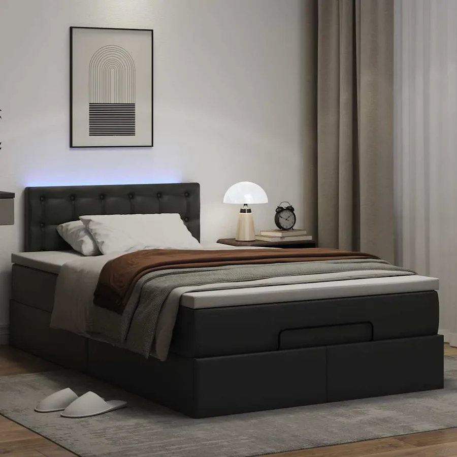 Lit ottoman avec matelas & LED noir 120x190cm similicuir - 3