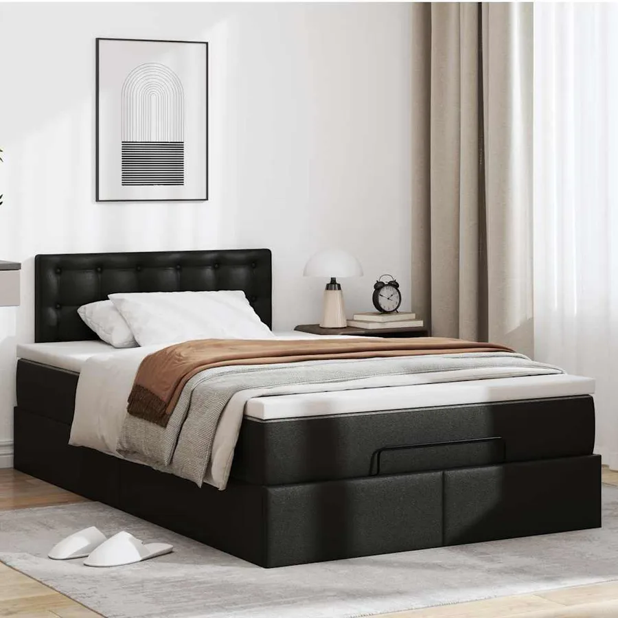 Lit ottoman avec matelas & LED noir 120x190cm similicuir - 4