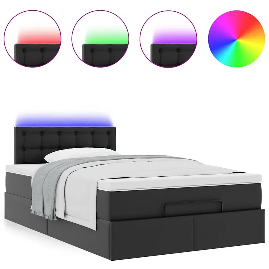 Lit ottoman avec matelas & LED noir 120x190cm similicuir - 5