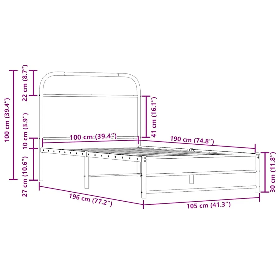 Cadre de lit sans matelas 100x190 cm chêne fumé bois ingénierie - 9