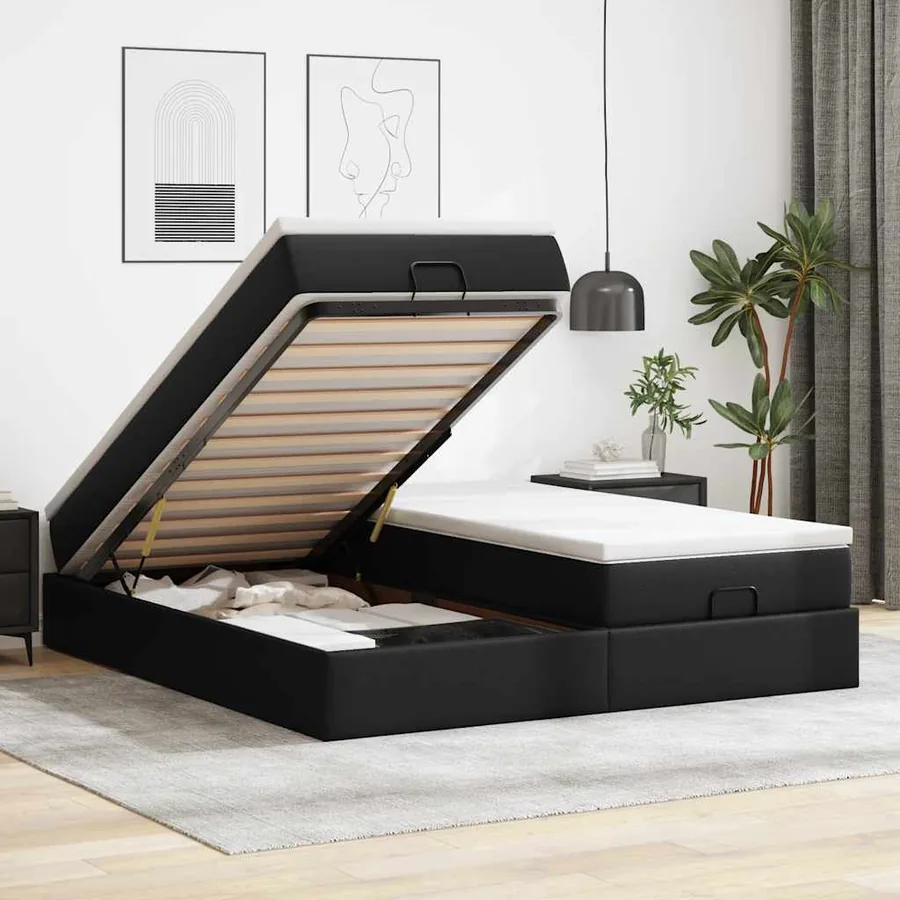 Cadre de lit ottoman avec matelas noir 180x200 cm similicuir