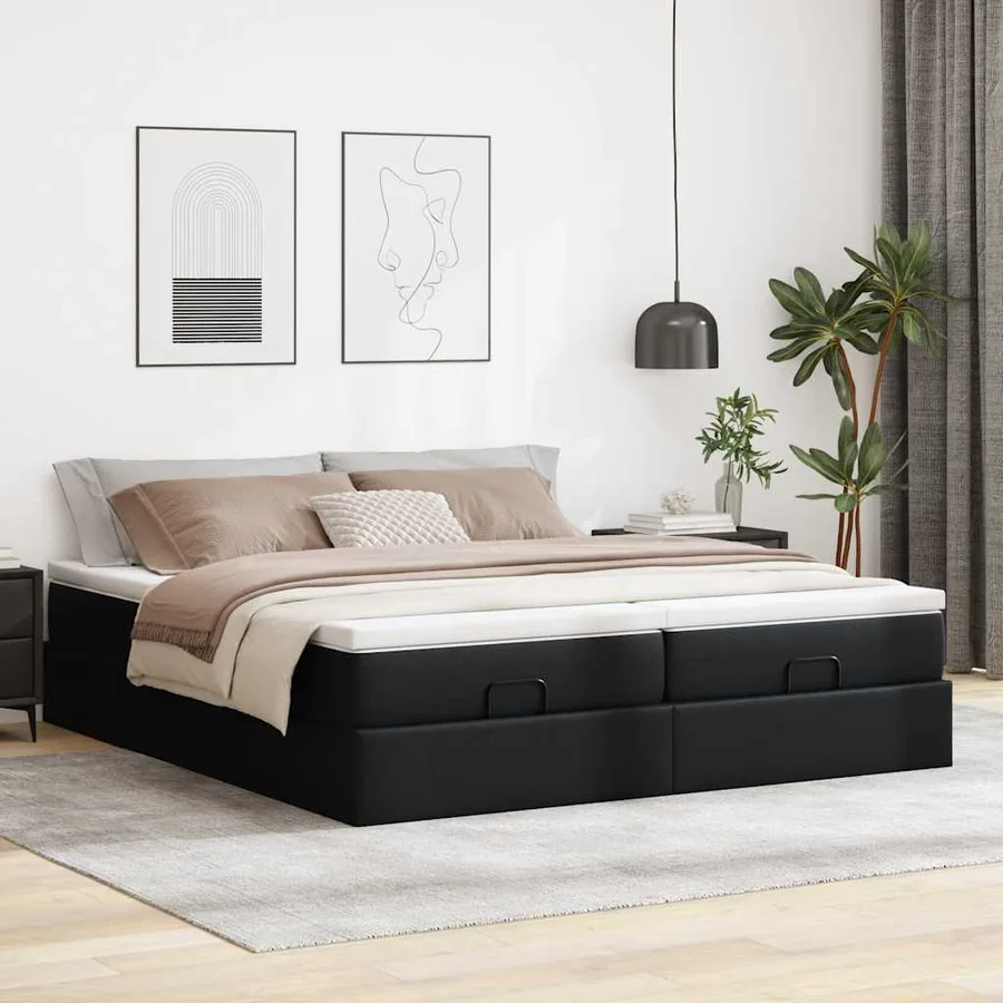 Cadre de lit ottoman avec matelas noir 180x200 cm similicuir - 3