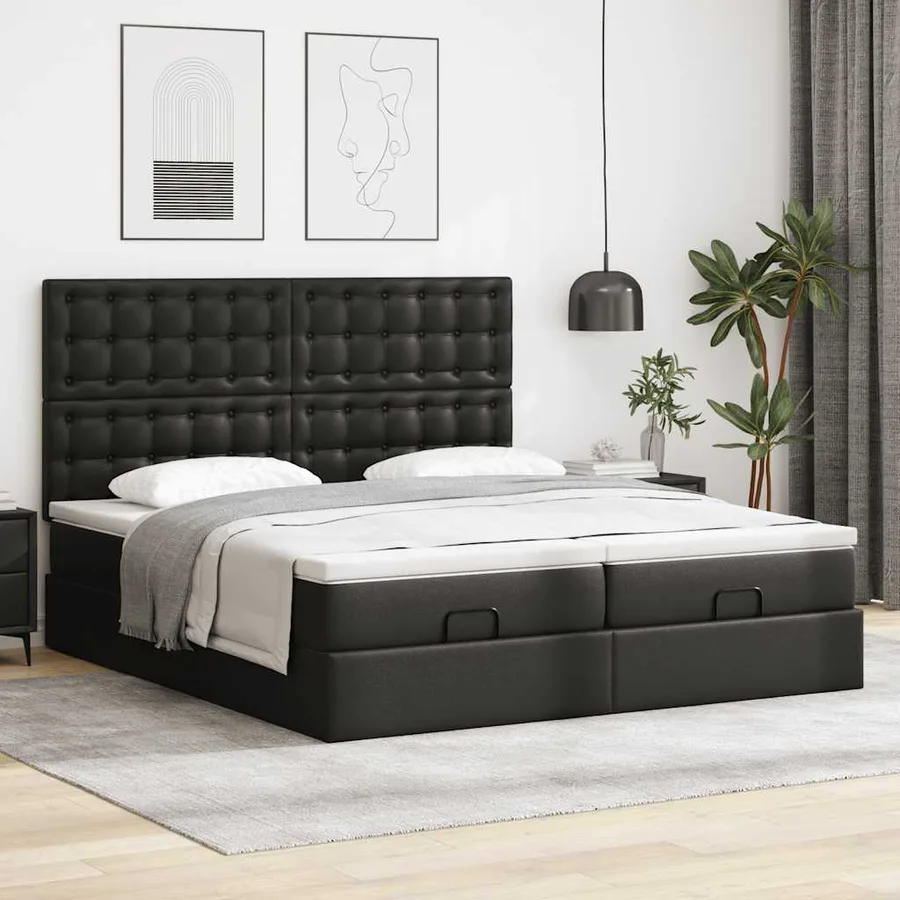 Cadre de lit ottoman avec matelas noir 180x200 cm similicuir - 3