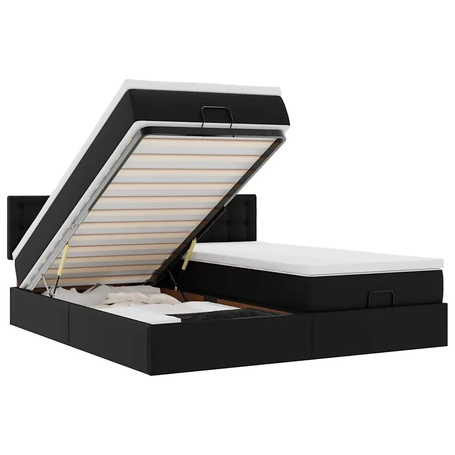 Lit ottoman avec matelas & LED Noir 180x200cm similicuir - 2