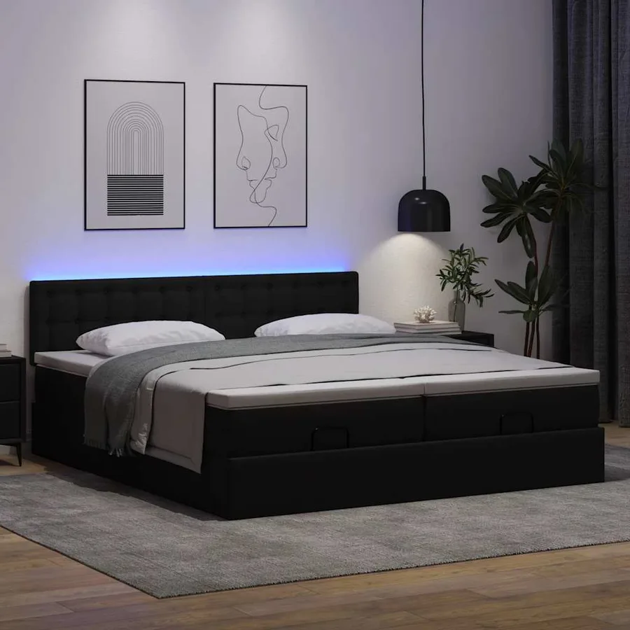 Lit ottoman avec matelas & LED Noir 180x200cm similicuir - 3