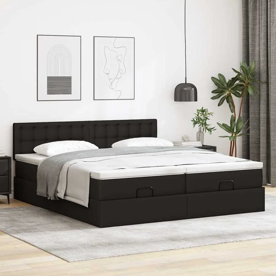 Lit ottoman avec matelas & LED Noir 180x200cm similicuir - 4