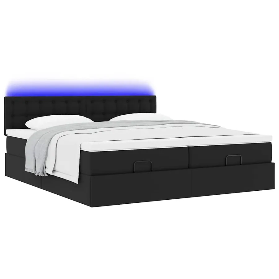 Lit ottoman avec matelas & LED Noir 180x200cm similicuir - 6