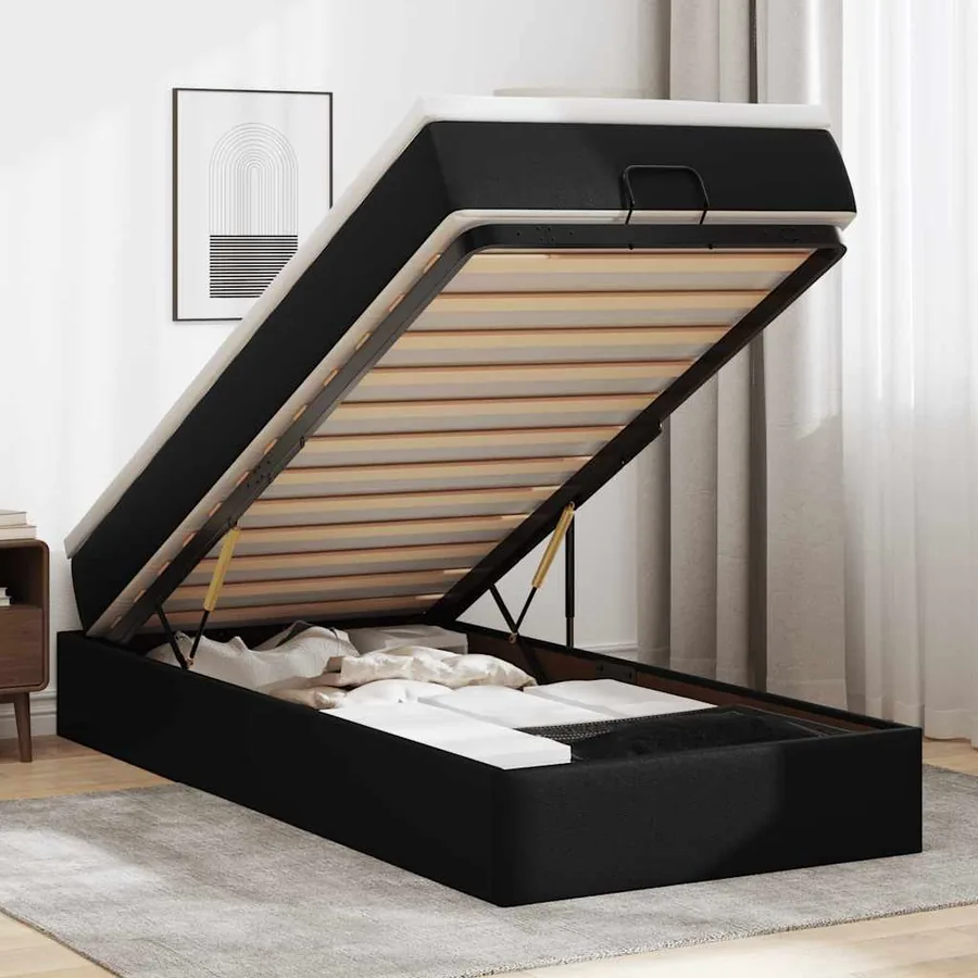 Cadre de lit ottoman avec matelas noir 80x200 cm similicuir