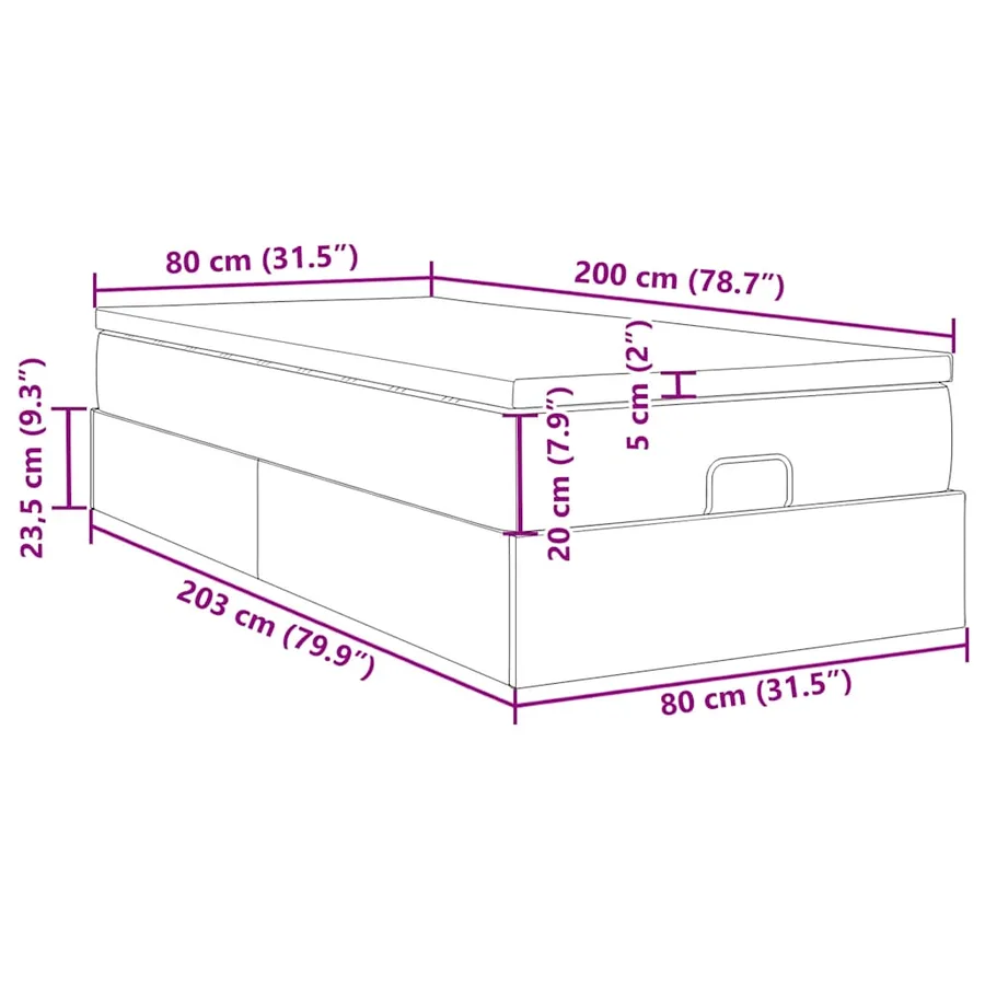 Cadre de lit ottoman avec matelas noir 80x200 cm similicuir - 17