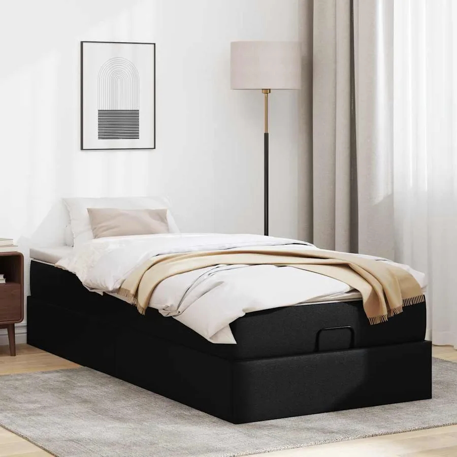 Cadre de lit ottoman avec matelas noir 80x200 cm similicuir - 3