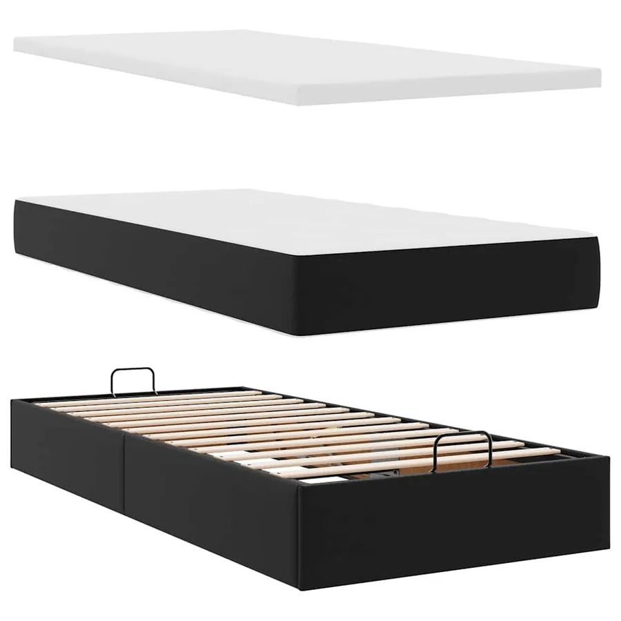 Cadre de lit ottoman avec matelas noir 80x200 cm similicuir - 8