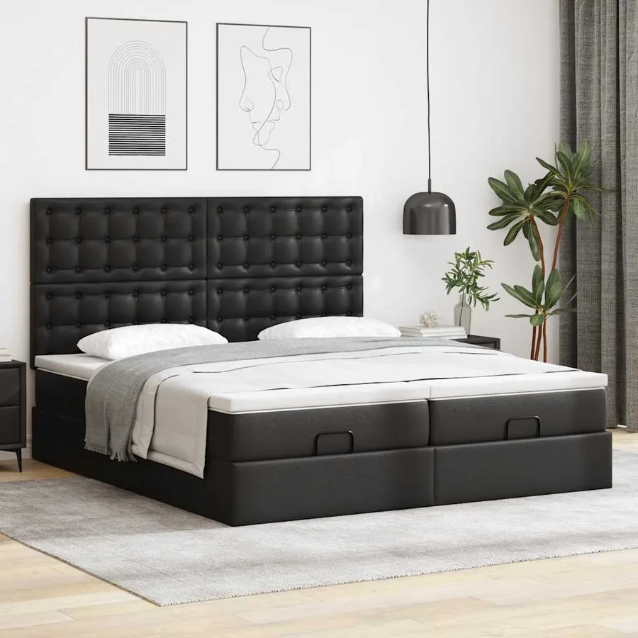Cadre de lit ottoman avec matelas noir 160x200 cm similicuir - 3