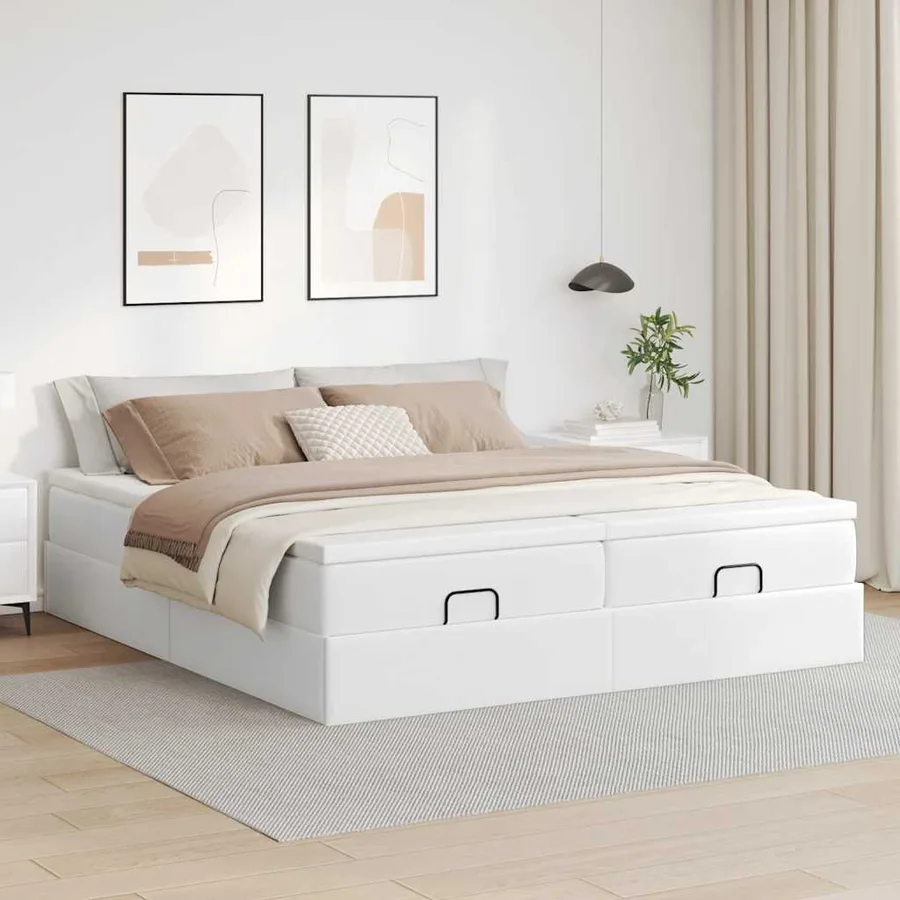 Cadre de lit ottoman avec matelas blanc 200x200 cm similicuir - 3
