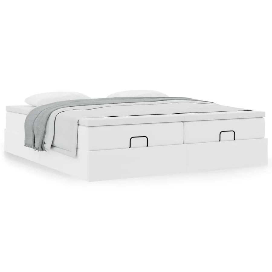 Cadre de lit ottoman avec matelas blanc 200x200 cm similicuir - 4