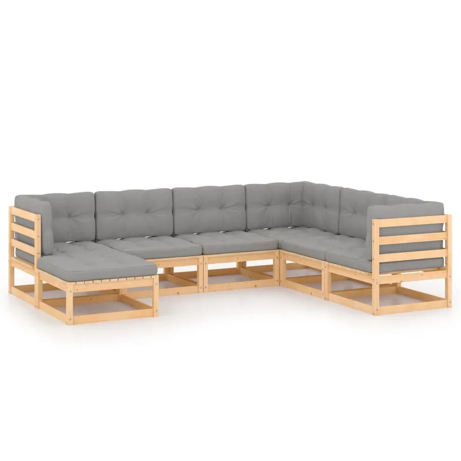 Salon de jardin 7 pcs avec coussins Bois de pin massif - 2