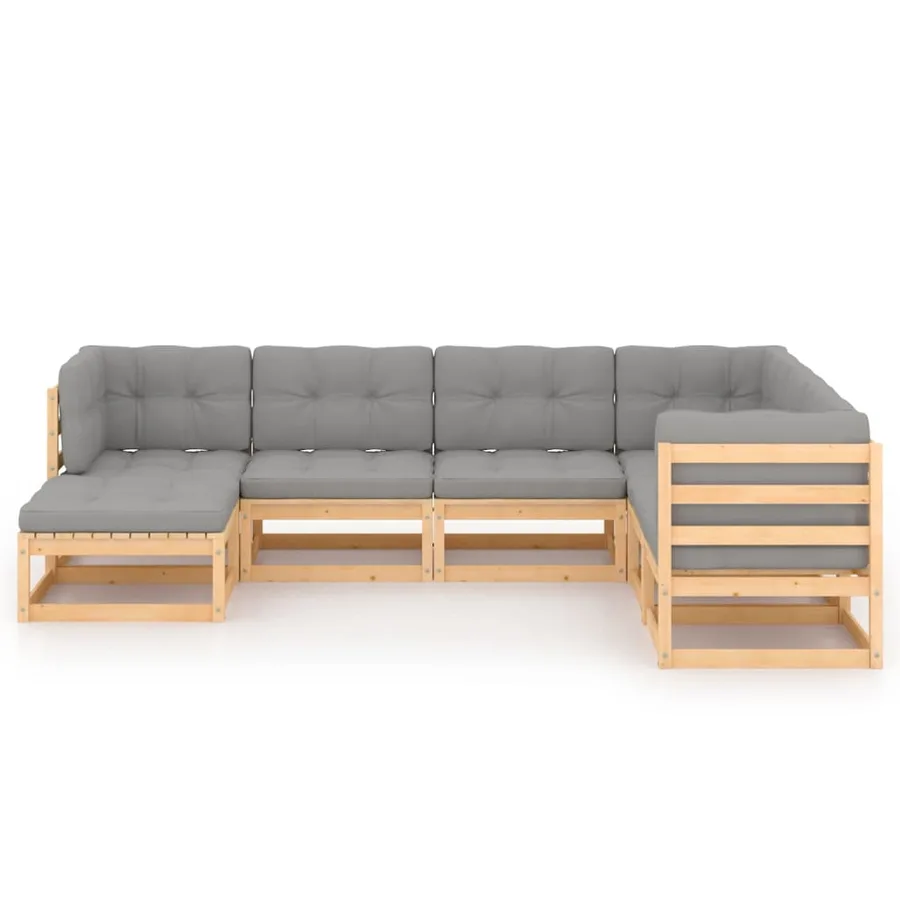 Salon de jardin 7 pcs avec coussins Bois de pin massif - 3