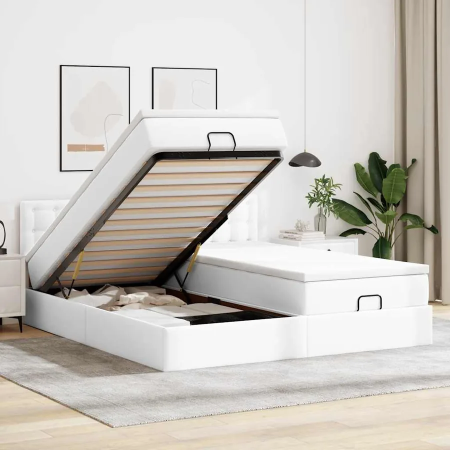 Cadre de lit ottoman avec matelas blanc 200x200 cm similicuir