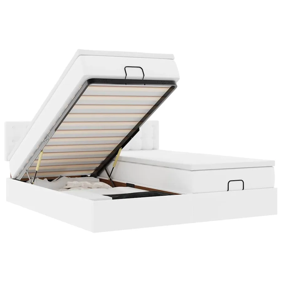Cadre de lit ottoman avec matelas blanc 200x200 cm similicuir - 2