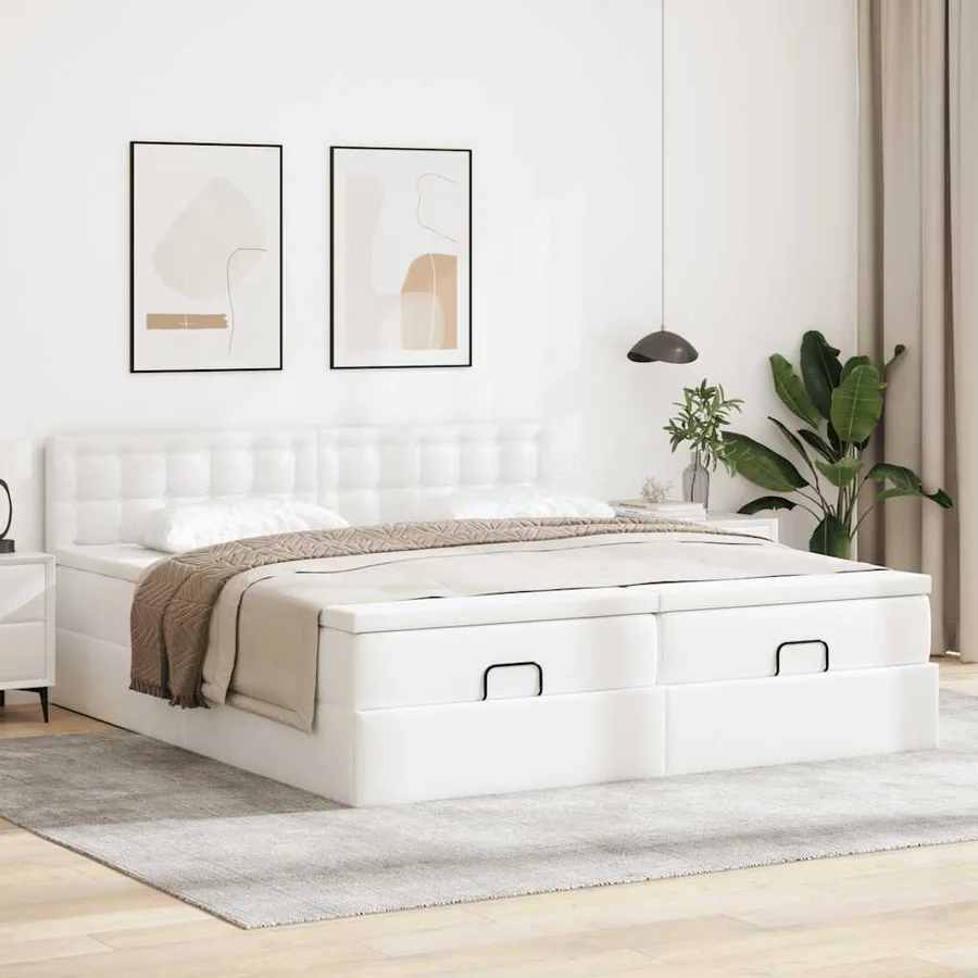Cadre de lit ottoman avec matelas blanc 200x200 cm similicuir - 3