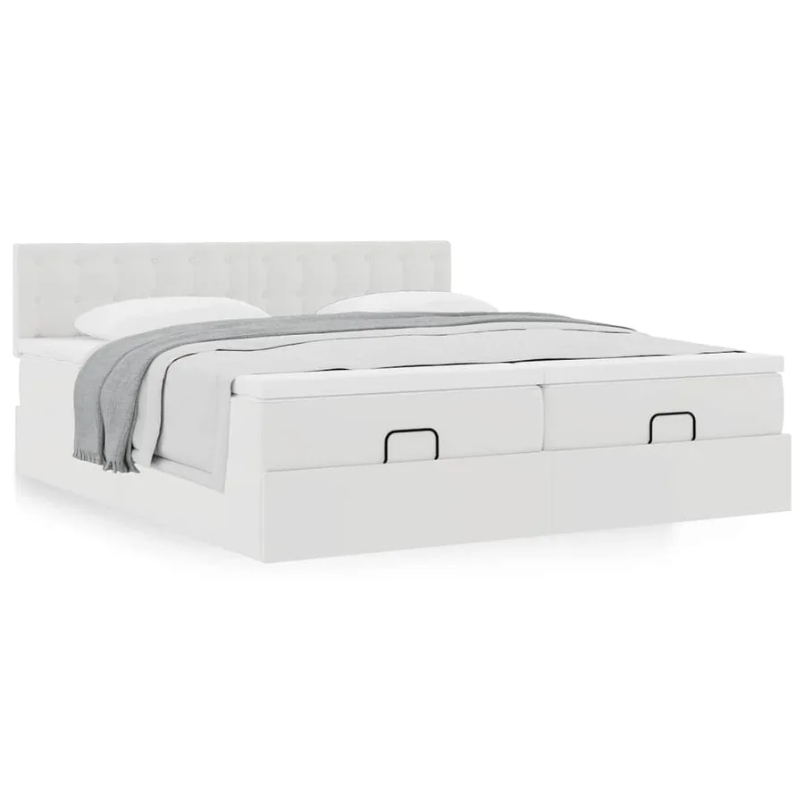 Cadre de lit ottoman avec matelas blanc 200x200 cm similicuir - 4