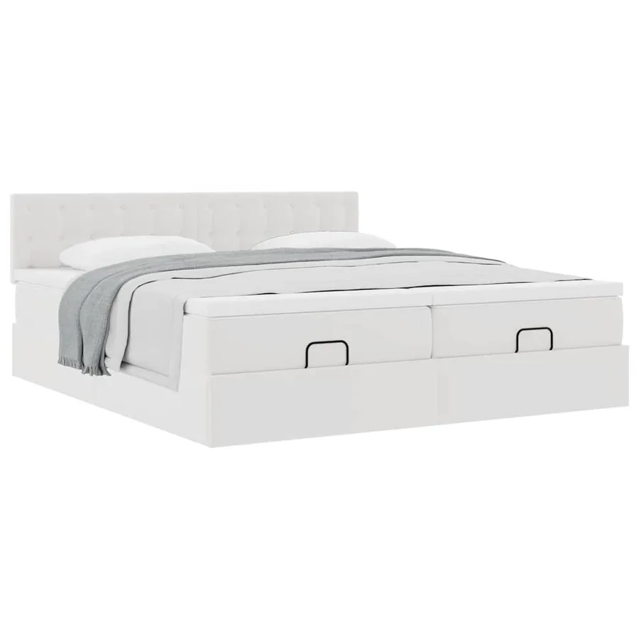 Cadre de lit ottoman avec matelas blanc 200x200 cm similicuir - 5