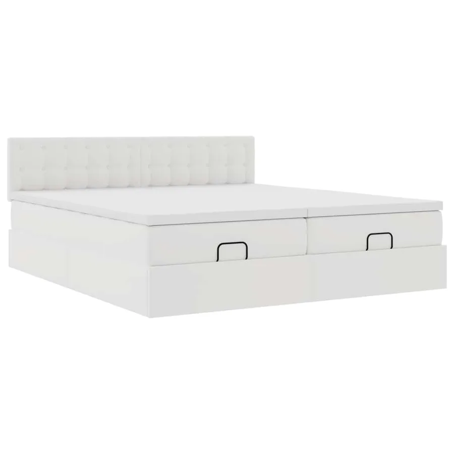 Cadre de lit ottoman avec matelas blanc 200x200 cm similicuir - 6