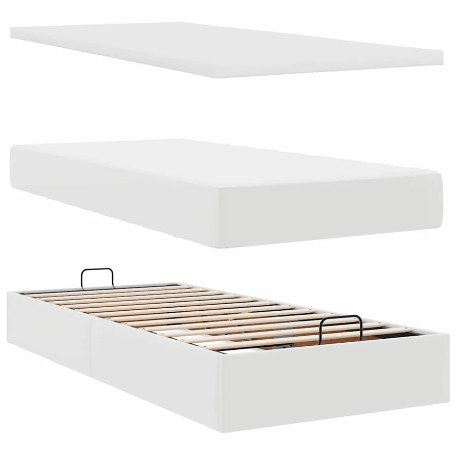 Cadre de lit ottoman avec matelas blanc 200x200 cm similicuir - 8
