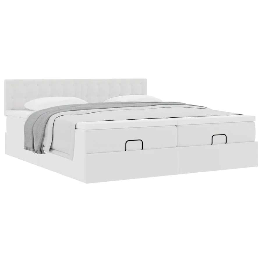 Cadre de lit ottoman avec matelas blanc 180x200 cm similicuir - 5