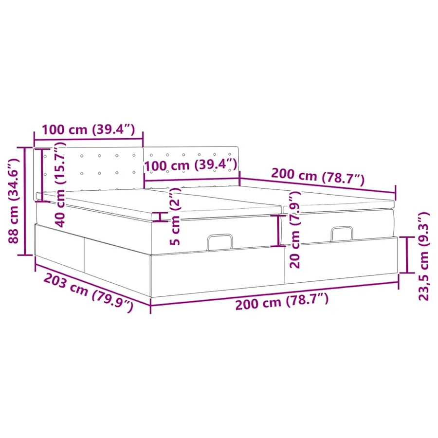 Cadre de lit ottoman avec matelas blanc 200x200 cm similicuir - 18