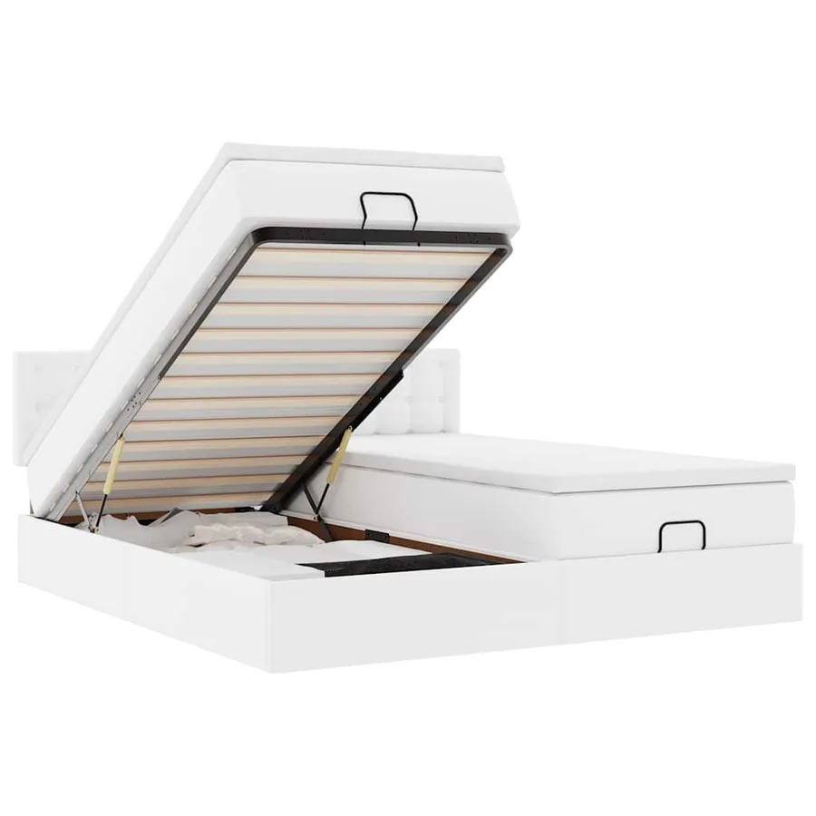 Cadre de lit ottoman avec matelas blanc 200x200 cm similicuir - 2