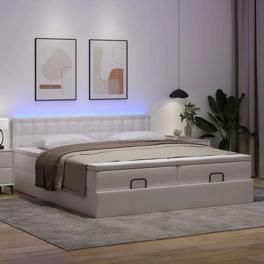 Cadre de lit ottoman avec matelas blanc 200x200 cm similicuir - 3