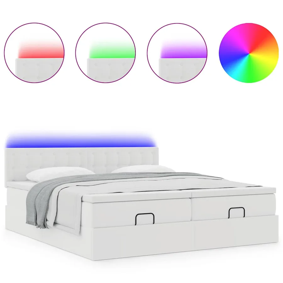 Cadre de lit ottoman avec matelas blanc 200x200 cm similicuir - 5