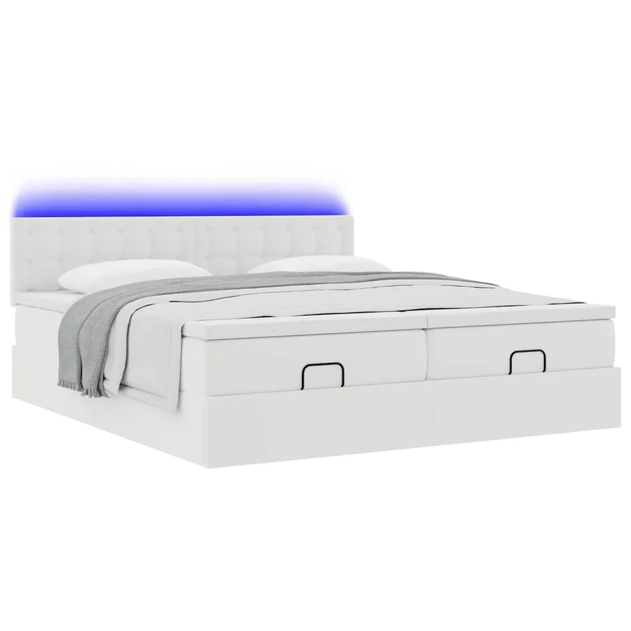 Cadre de lit ottoman avec matelas blanc 200x200 cm similicuir - 6