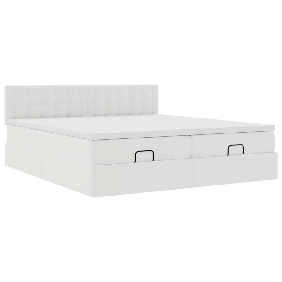 Cadre de lit ottoman avec matelas blanc 200x200 cm similicuir - 7